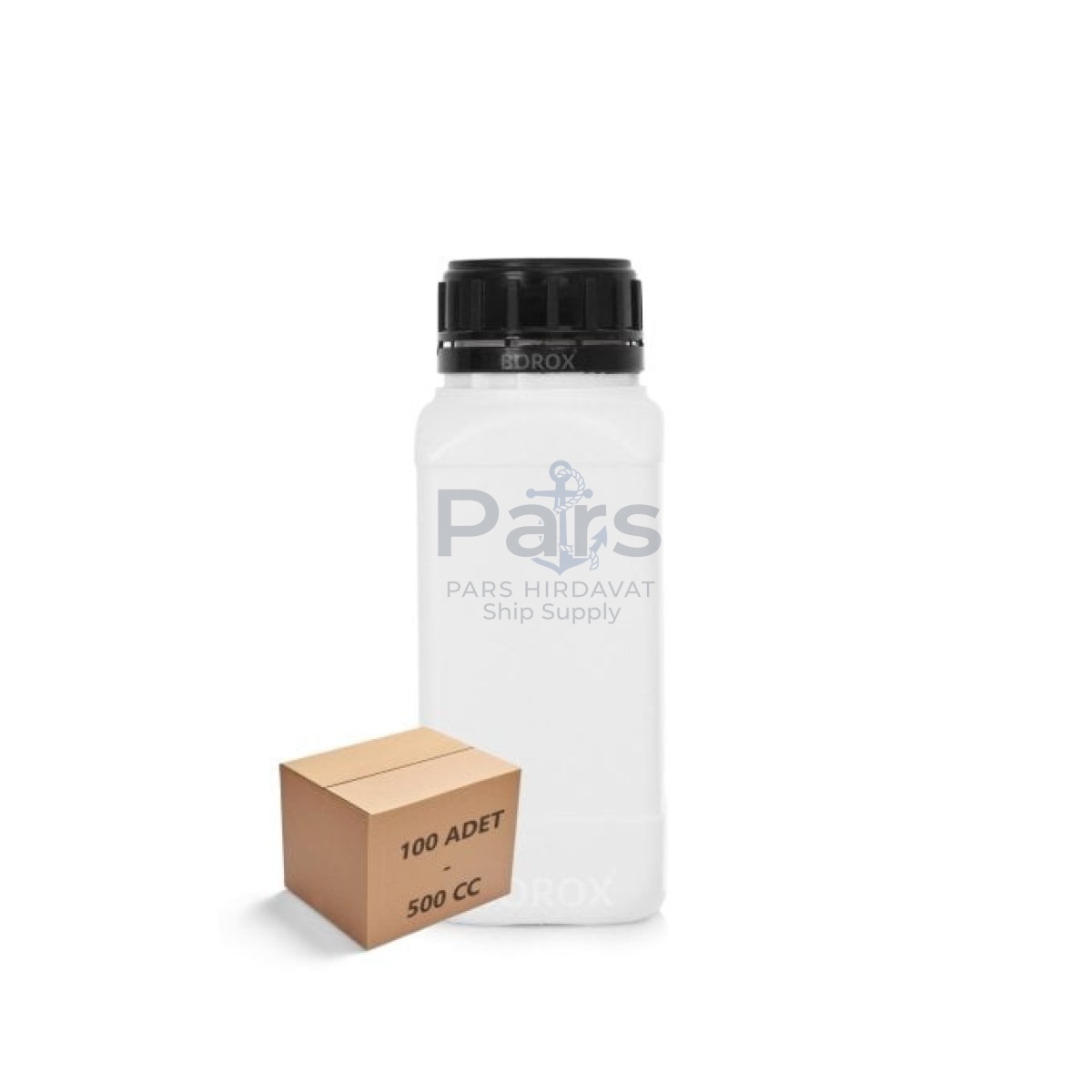 Borox Plastik Kare Şişe 500 ml - Black Kapaklı Şişe 100 pcs