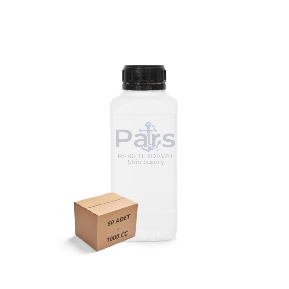 Borox Plastik Kare Şişe 1000 ml - Black Kapaklı Şişe 50 pcs