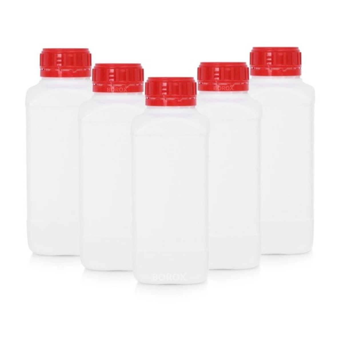 Borox Plastik Kare Şişe 1000ml - Red Kapaklı Şişe 5 pcs