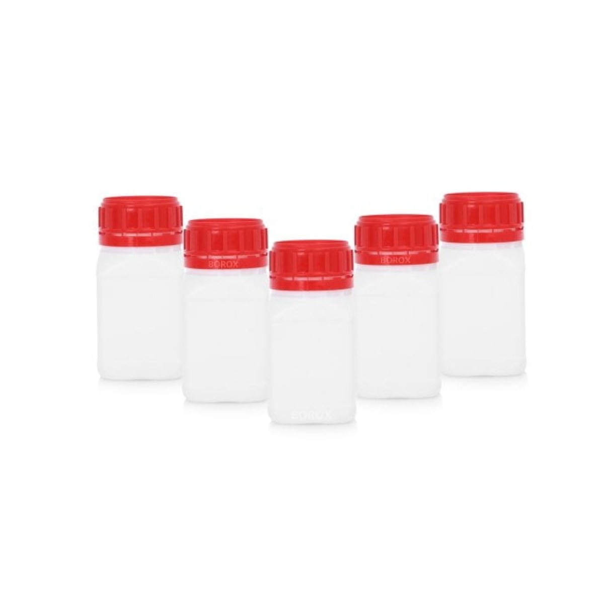 Borox Plastik Kare Şişe 250 ml - Kırmızı Kapaklı Şişe 5 Adet