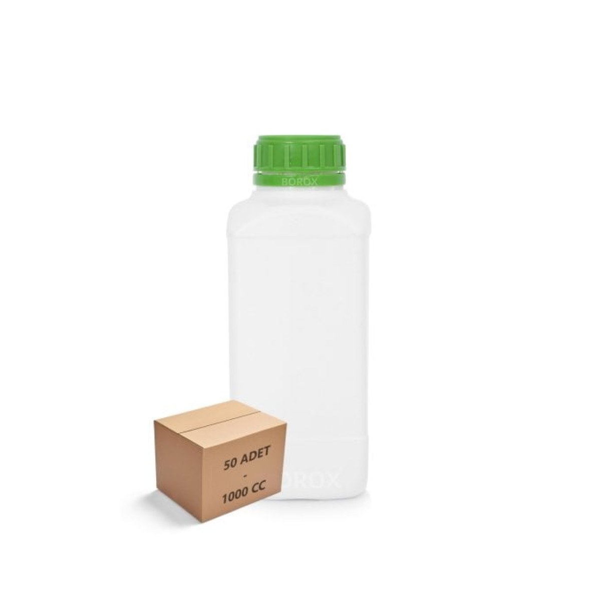 Borox Plastik Kare Şişe 1000 ml - Green Kapaklı Şişe 50 pcs