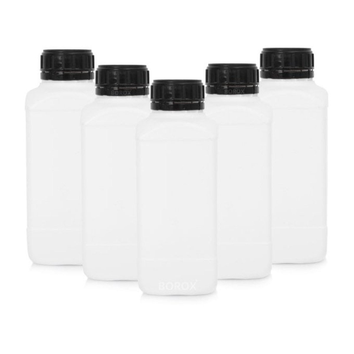 Borox Plastik Kare Şişe 1000 ml - Siyah Kapaklı Şişe 5 Adet