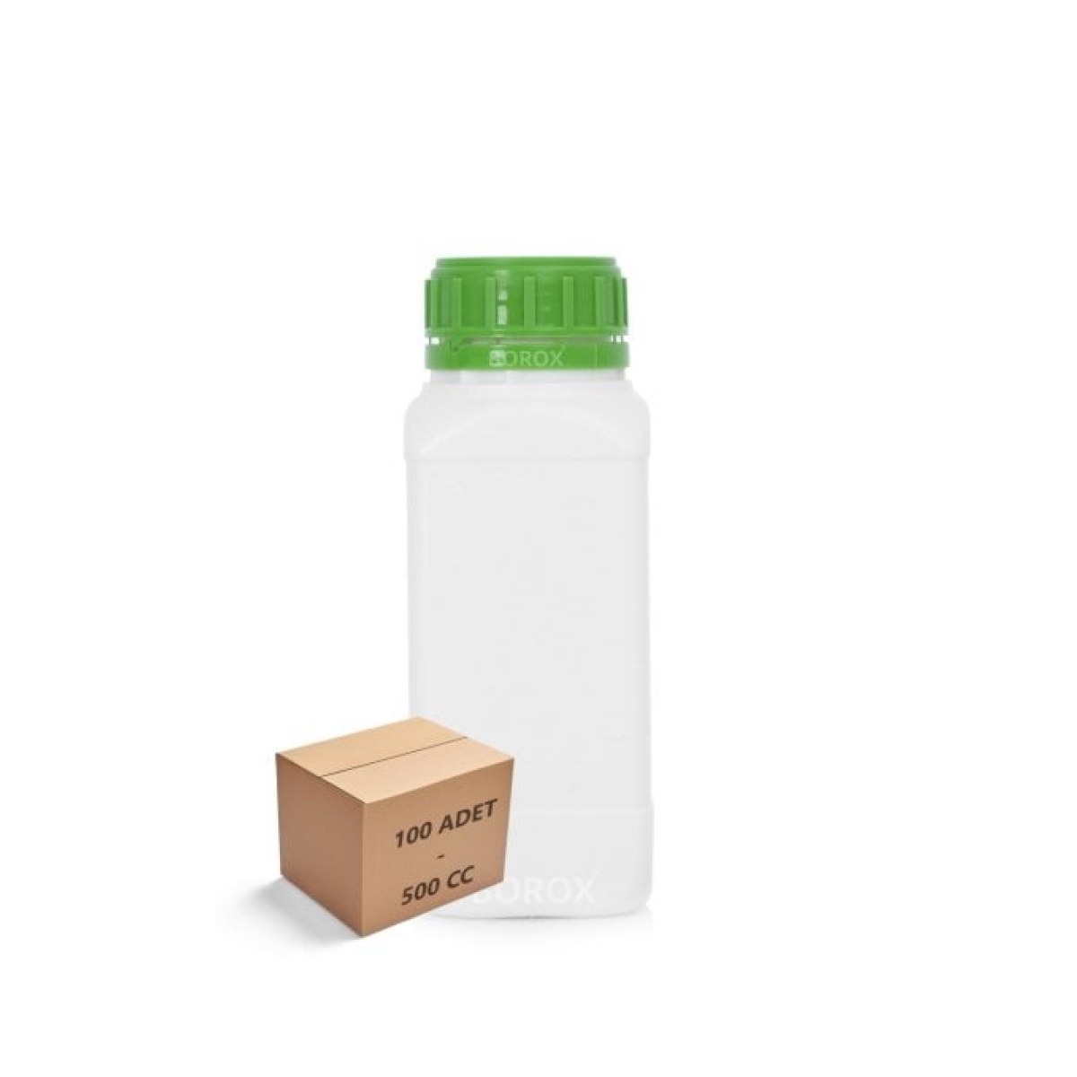 Borox Plastik Kare Şişe 500 ml - Green Kapaklı Şişe 100 pcs