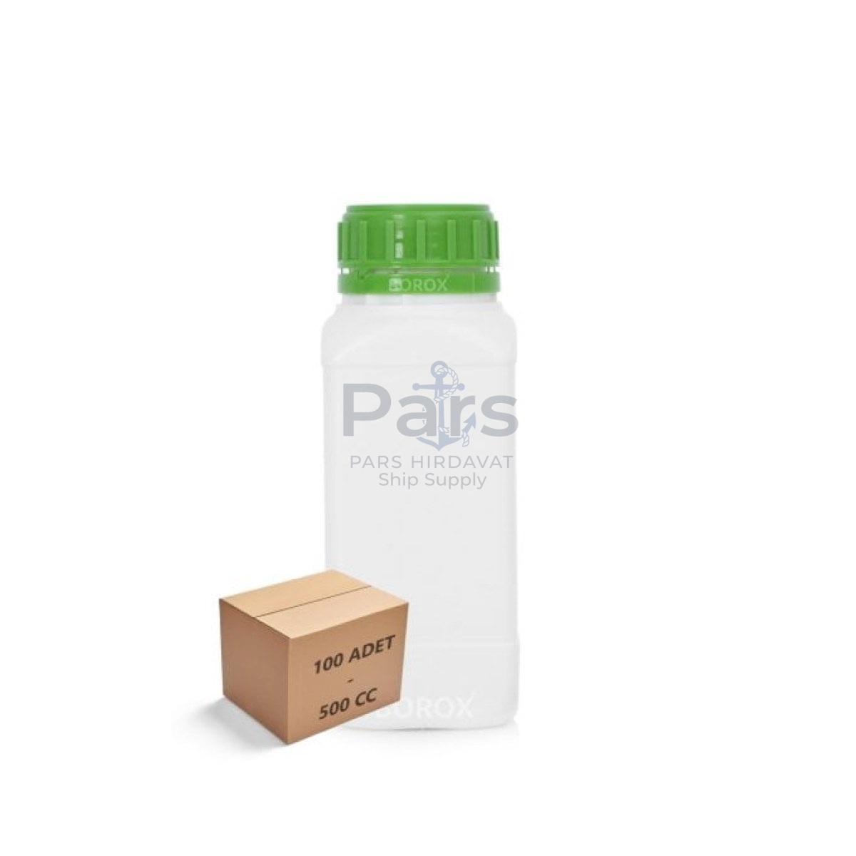 Borox Plastik Kare Şişe 500 ml - Green Kapaklı Şişe 100 pcs