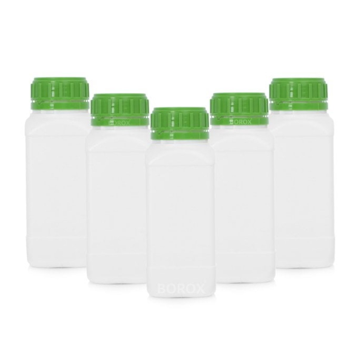 Borox Plastik Kare Şişe 500 ml - Yeşil Kapaklı Şişe 5 Adet