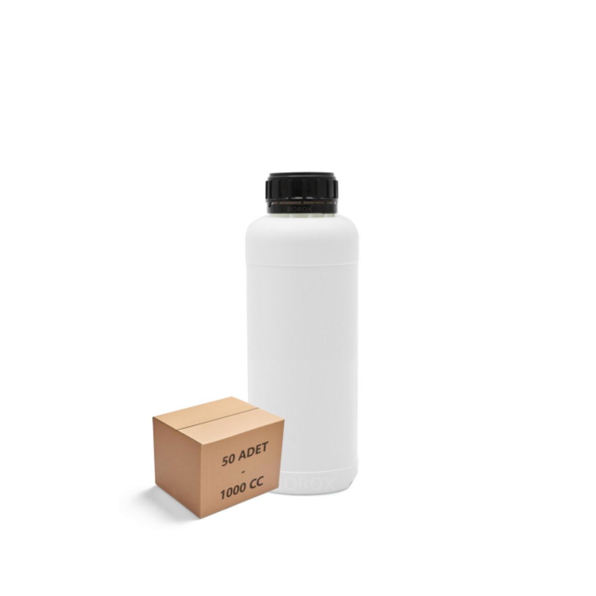 Borox Plastik Yuvarlak Şişe 1000 ml - Black Kapaklı 50 pcs