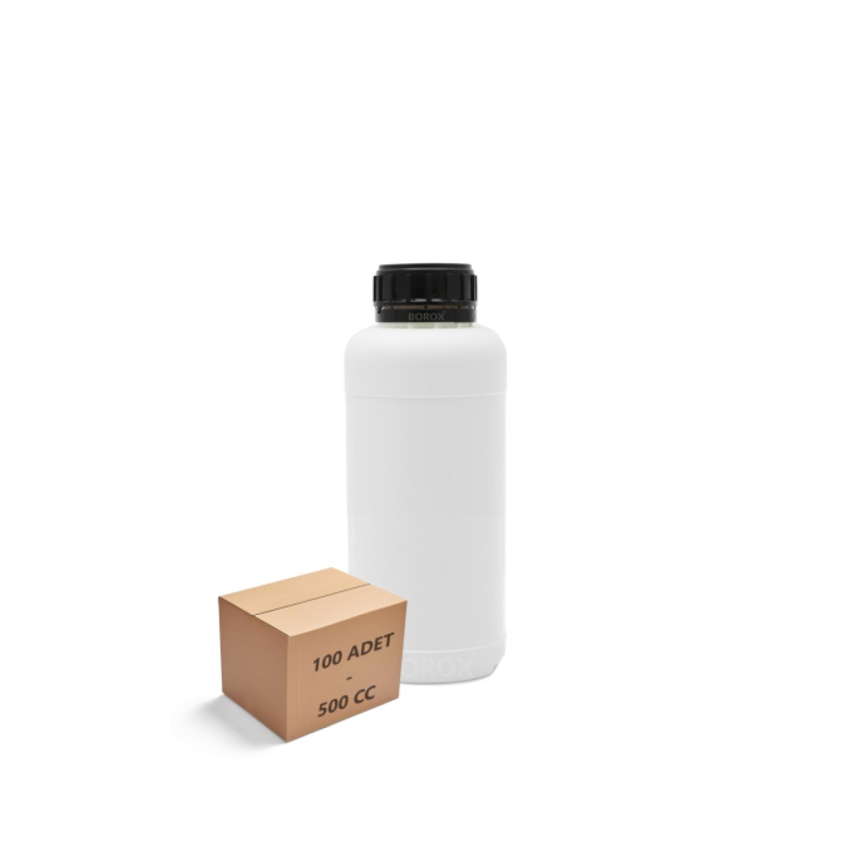 Borox Plastik Yuvarlak Şişe 500 ml - Siyah Kapaklı 100 Adet