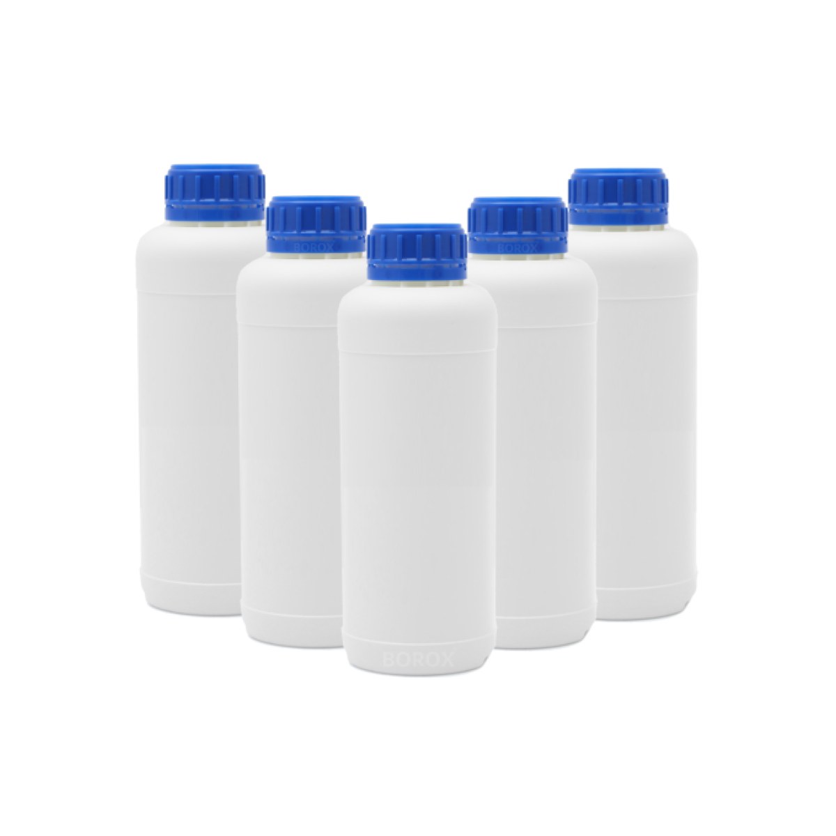 Borox Plastik Yuvarlak Şişe 1000 ml - Mavi Kapaklı 5 Adet