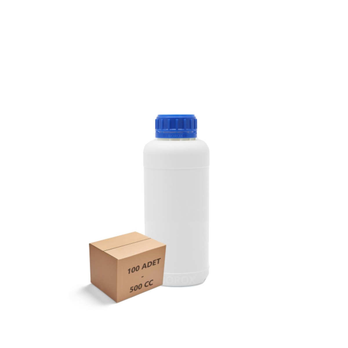 Borox Plastik Yuvarlak Şişe 500 ml - Mavi Kapaklı 100 Adet