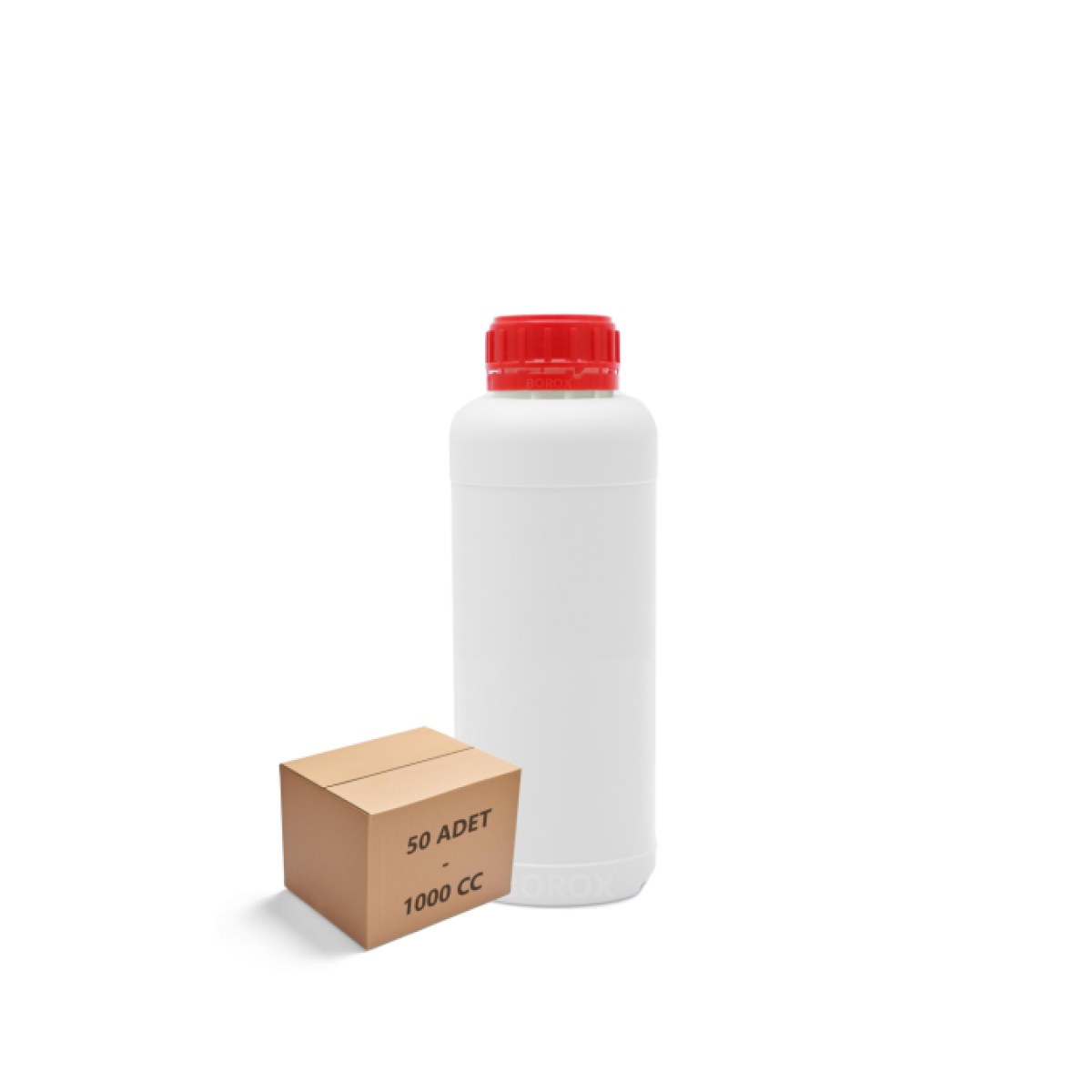 Borox Plastik Yuvarlak Şişe 1000ml - Red Kapaklı 50 pcs