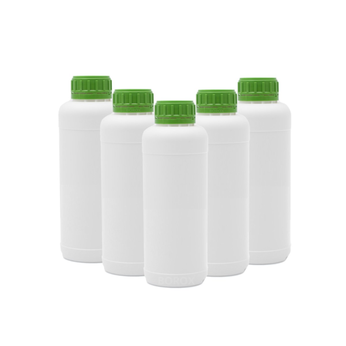 Borox Plastik Yuvarlak Şişe 1000 ml - Yeşil Kapaklı 5 Adet