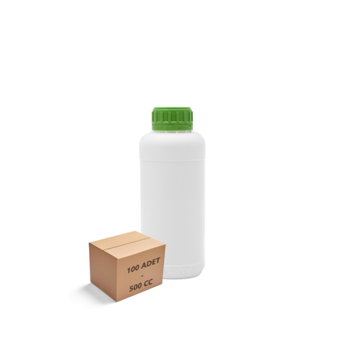 Borox Plastik Yuvarlak Şişe 500 ml - Yeşil Kapaklı 100 Adet