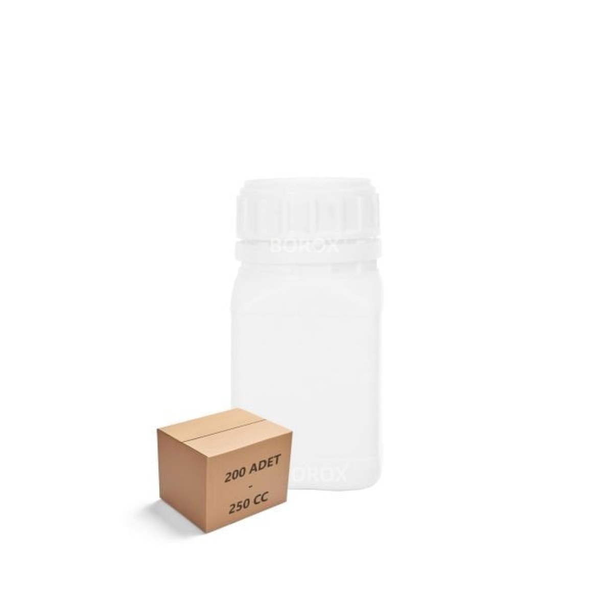 Borox Plastik Kare Şişe 250 ml - White Kapaklı Şişe 200 pcs