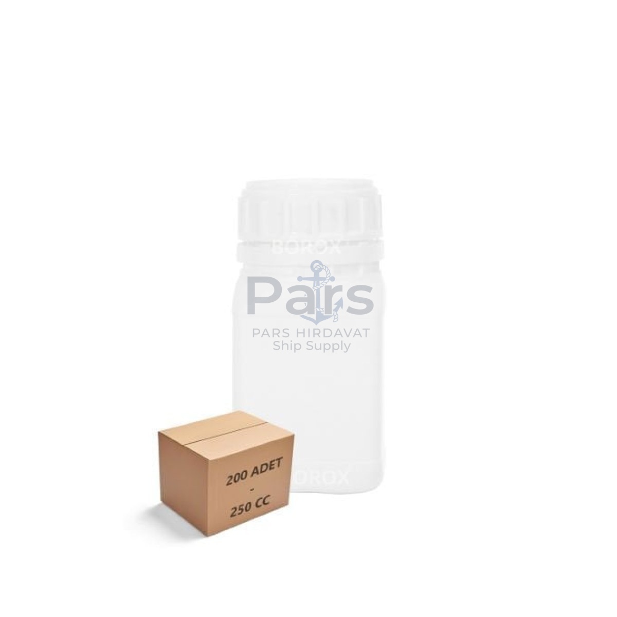 Borox Plastik Kare Şişe 250 ml - White Kapaklı Şişe 200 pcs