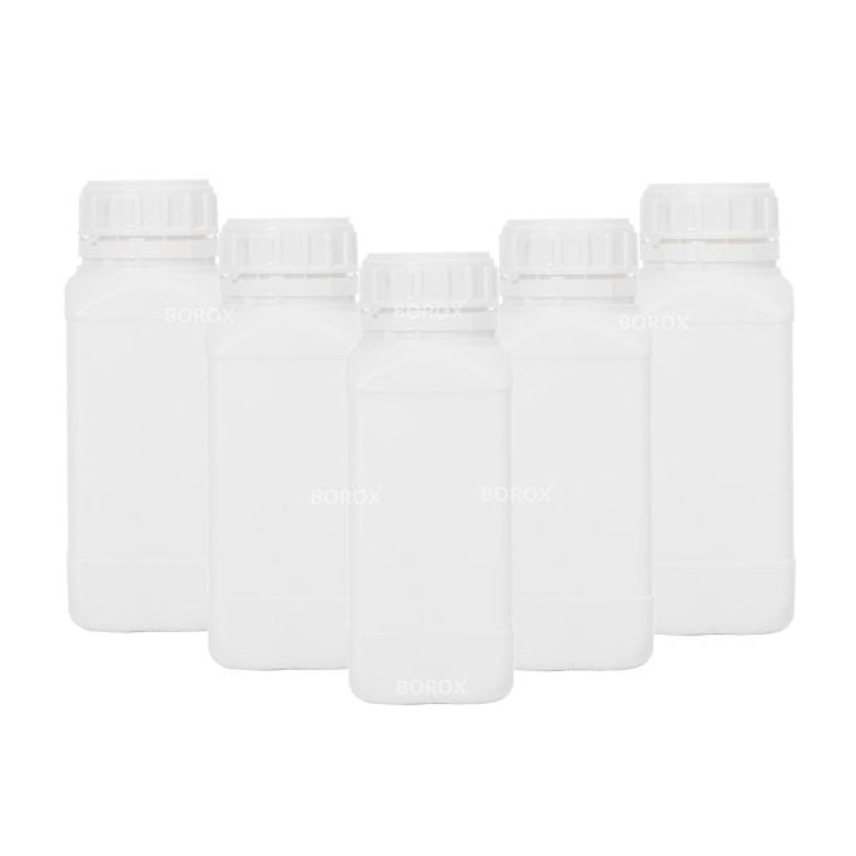 Borox Plastik Kare Şişe 500 ml - Beyaz Kapaklı Şişe 5 Adet