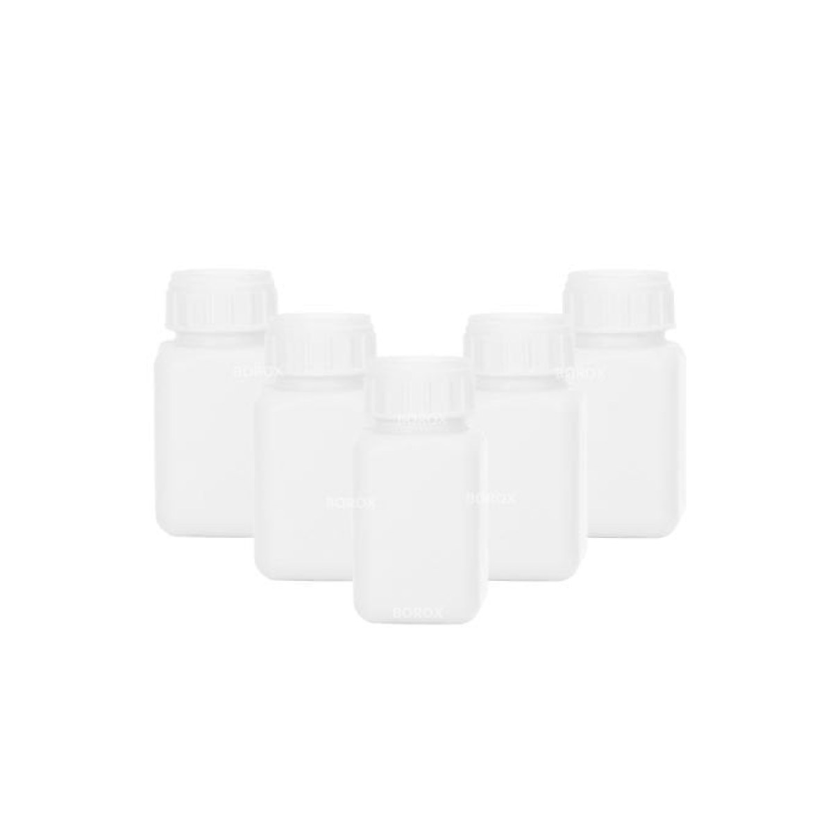 Borox Plastik Kare Şişe 100 ml - White Kapaklı Şişe 5 pcs