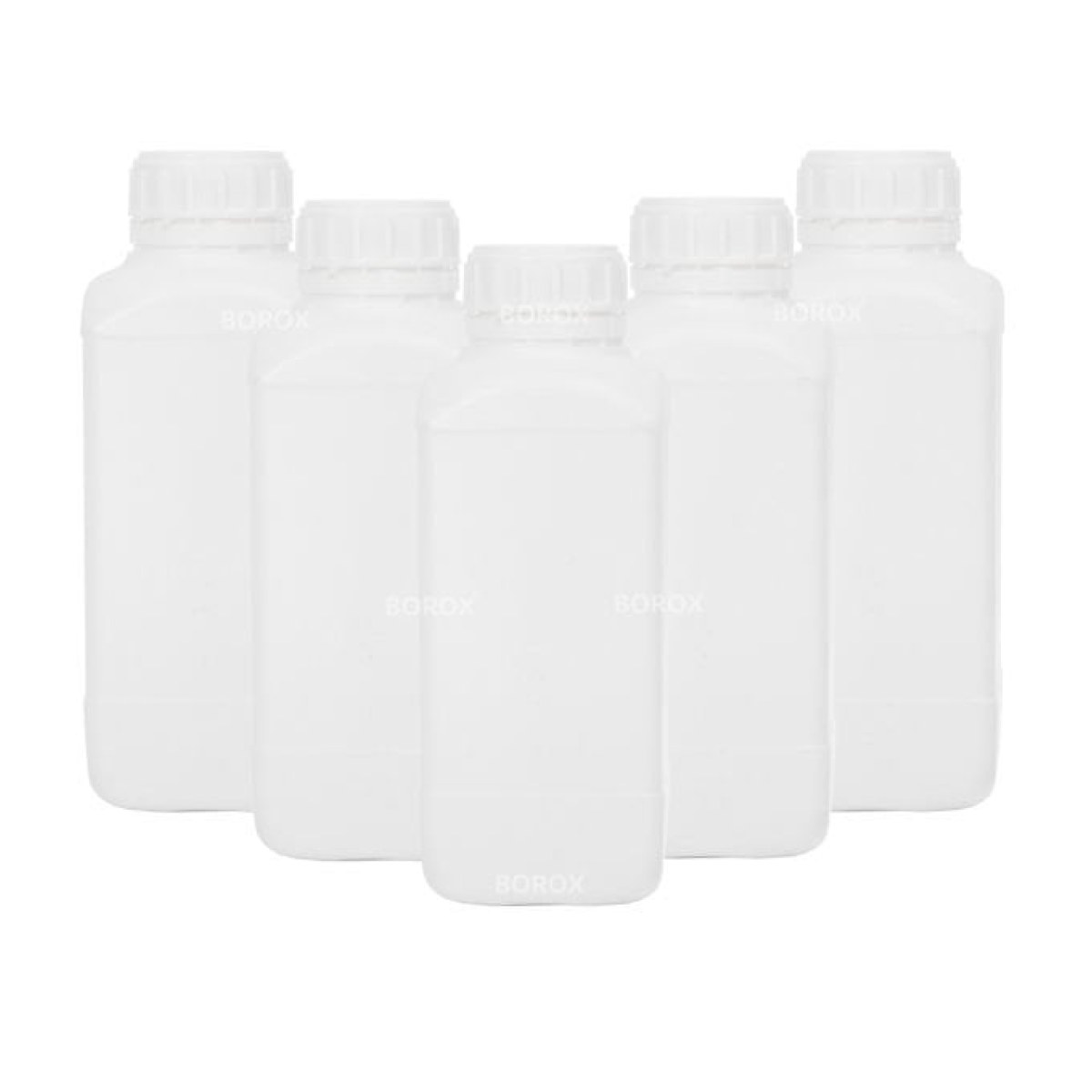 Borox Plastik Kare Şişe 1000 ml - White Kapaklı Şişe 5 pcs