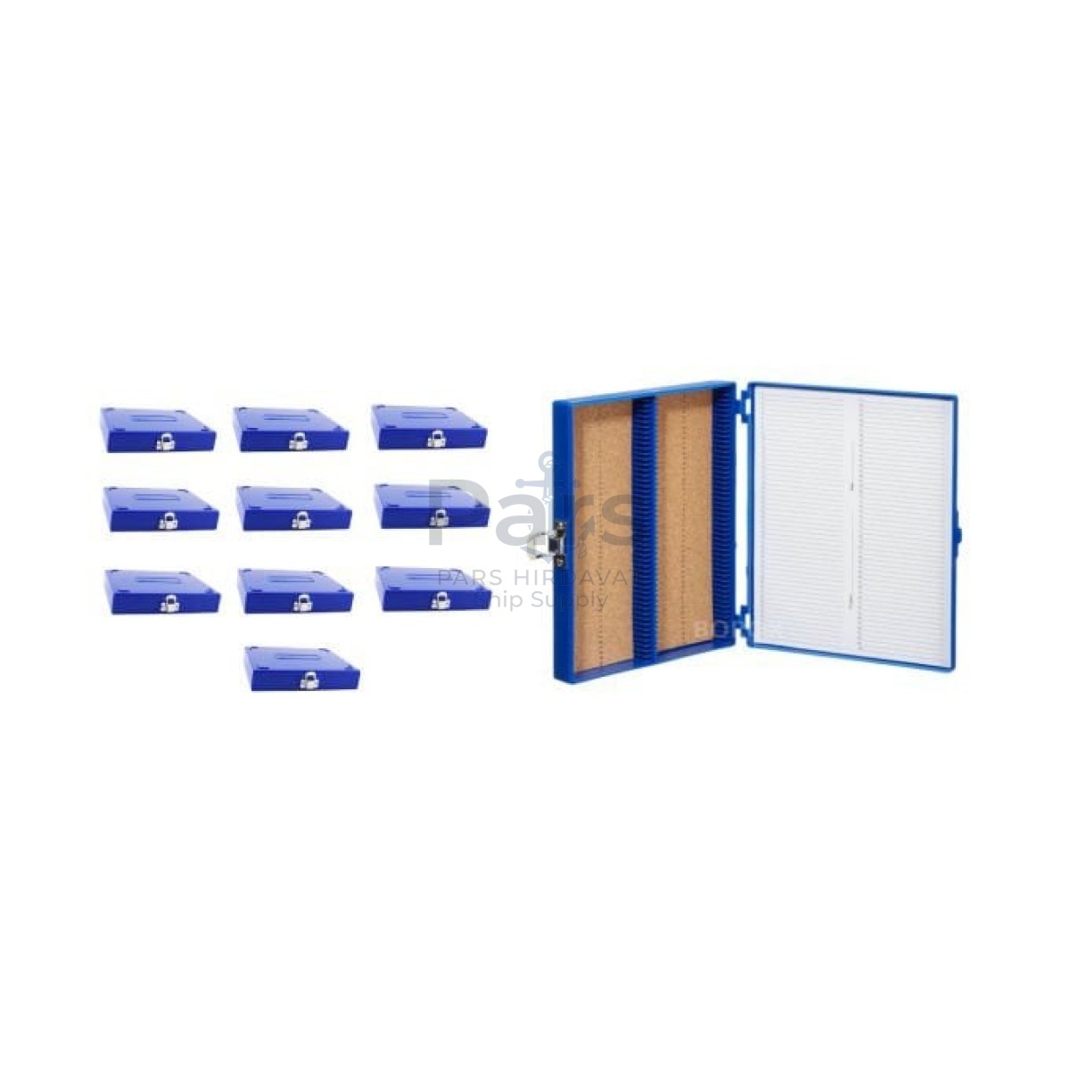 Borox Mikroskop Slide Saklama Kutusu - Mantar Tabanlı 100lü Slayt Kabı - Metal Kilitli - Blue - 10 pcs Toptan