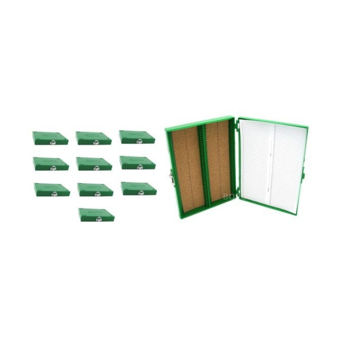 Borox Mikroskop Slide Saklama Kutusu - Mantar Tabanlı 100lü Slayt Kabı - Metal Kilitli - Green - 10 pcs Toptan