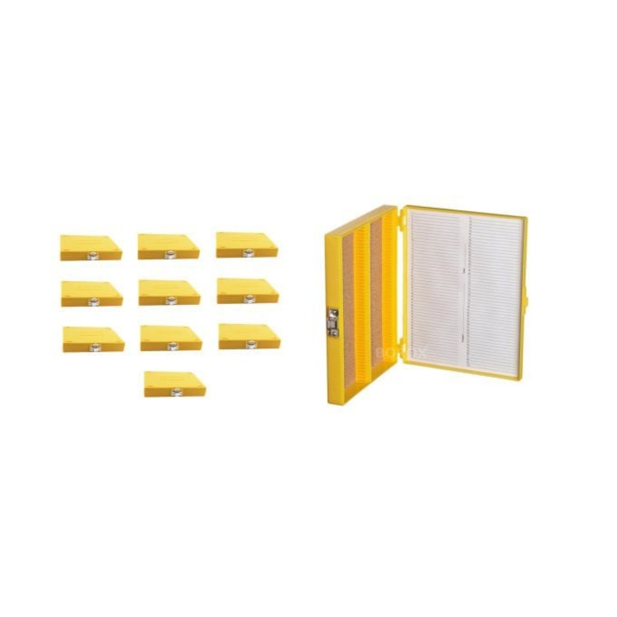 Borox Mikroskop Slide Saklama Kutusu - Mantar Tabanlı 100lü Slayt Kabı - Metal Kilitli - Yellow - 10 pcs Toptan