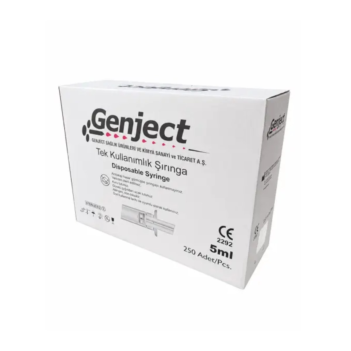 Enjektör Steril 5cc - Şırınga 5ml - 3 Parça - 250 pcs/paket