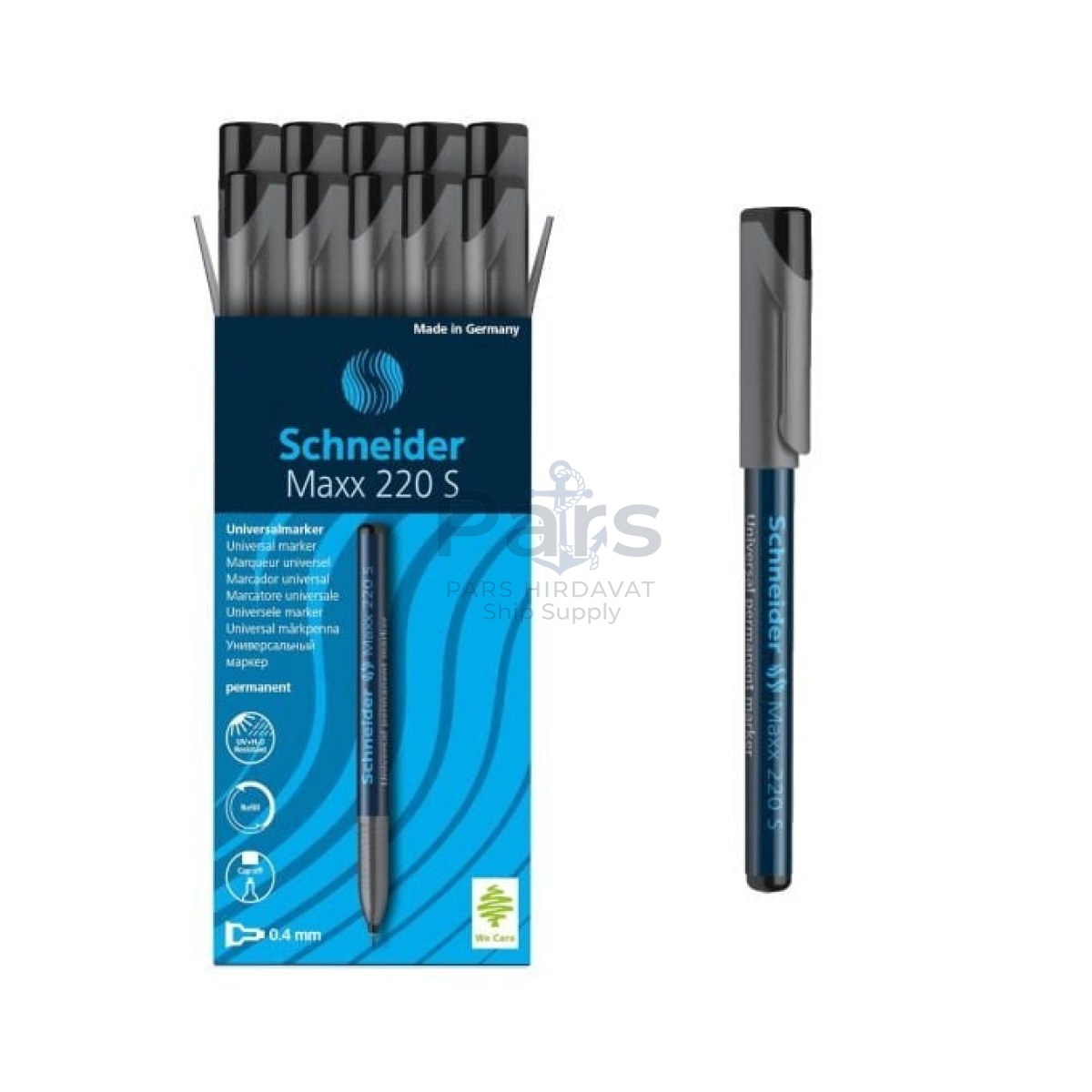 Schneider Maxx220 Asetat Kalemi Black - 0.4mm S - Cam Kalemi - 10 pcs
