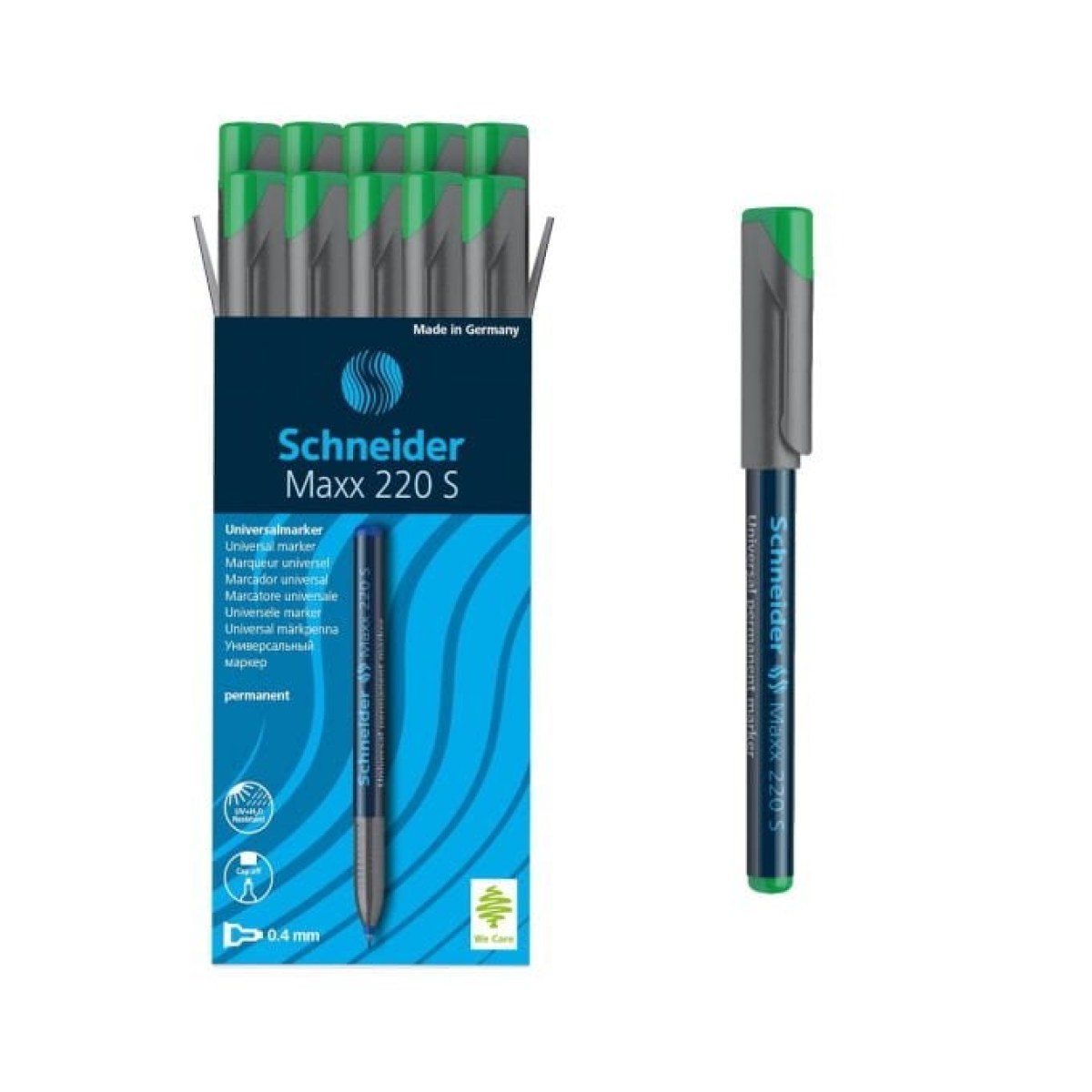 Schneider Maxx220 Asetat Kalemi Green - 0.4mm S - Cam Kalemi - 10 pcs