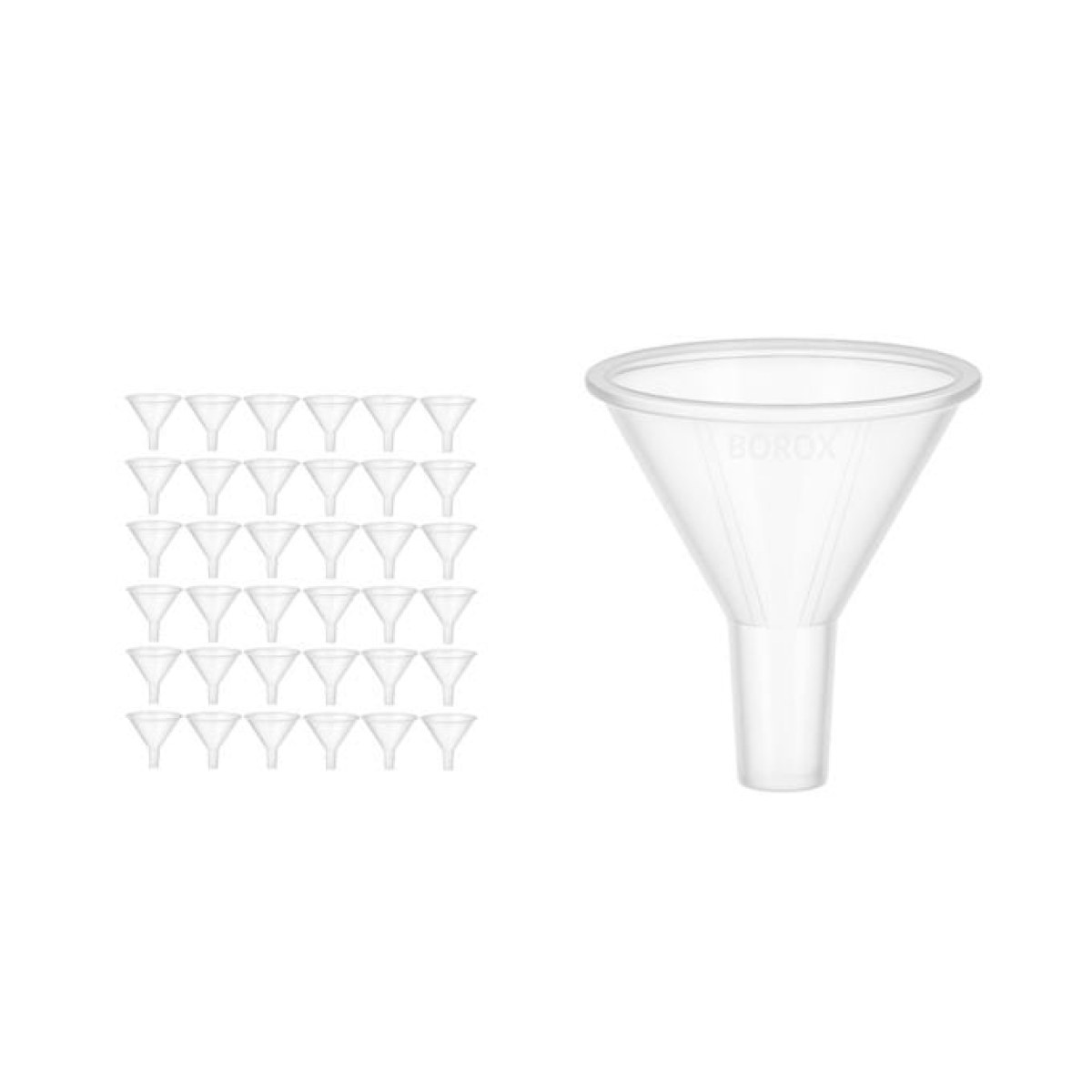Borox Plastik Toz Huni 65mm - Laboratuvar Hunisi - Paralel Gövde - 36 Adet/Toptan