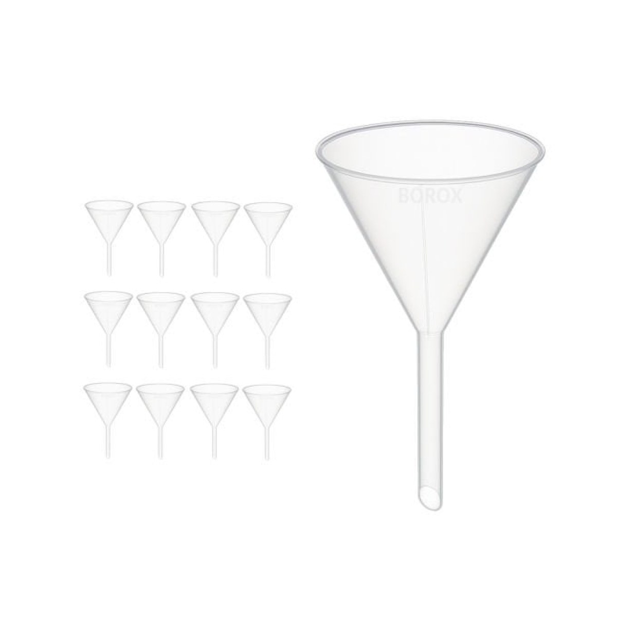 Borox Plastik Huni 100mm - Laboratuvar Hunisi - Uzun Saplı - 12 Adet/Toptan