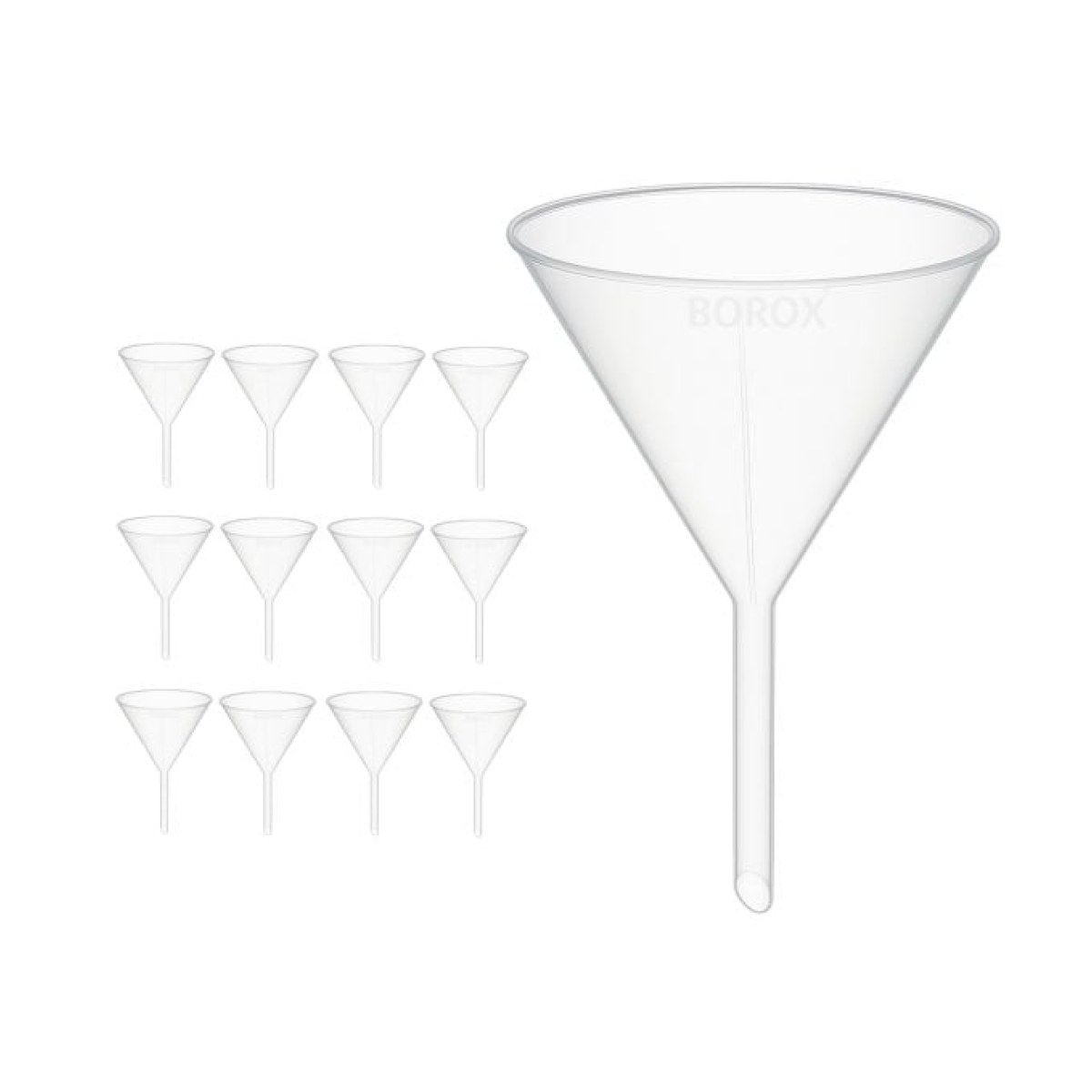Borox Plastik Huni 150mm - Laboratuvar Hunisi - Uzun Saplı - 12 Adet/Toptan