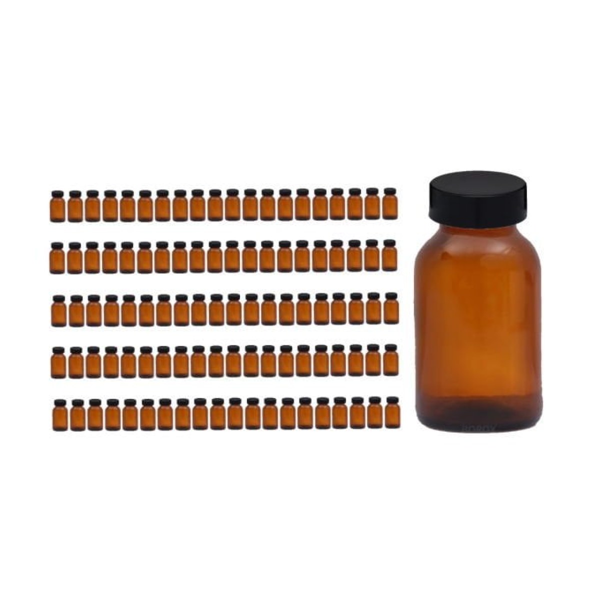 Borox Amber Cam Şişe Geniş Ağız 200 ml - Siyah Kapaklı Şişe - 100 Adet Toptan