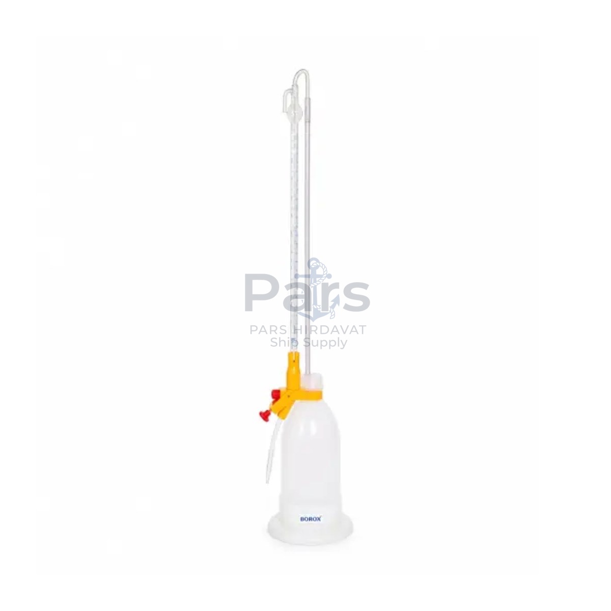 Borox Şilling Büret 25ml - Şelbah Çizgili - Otomatik Cam Büret Şeffaf - Class AS Sertifikalı - Blue Skala - Burette Schilling with Schellbach Stripe