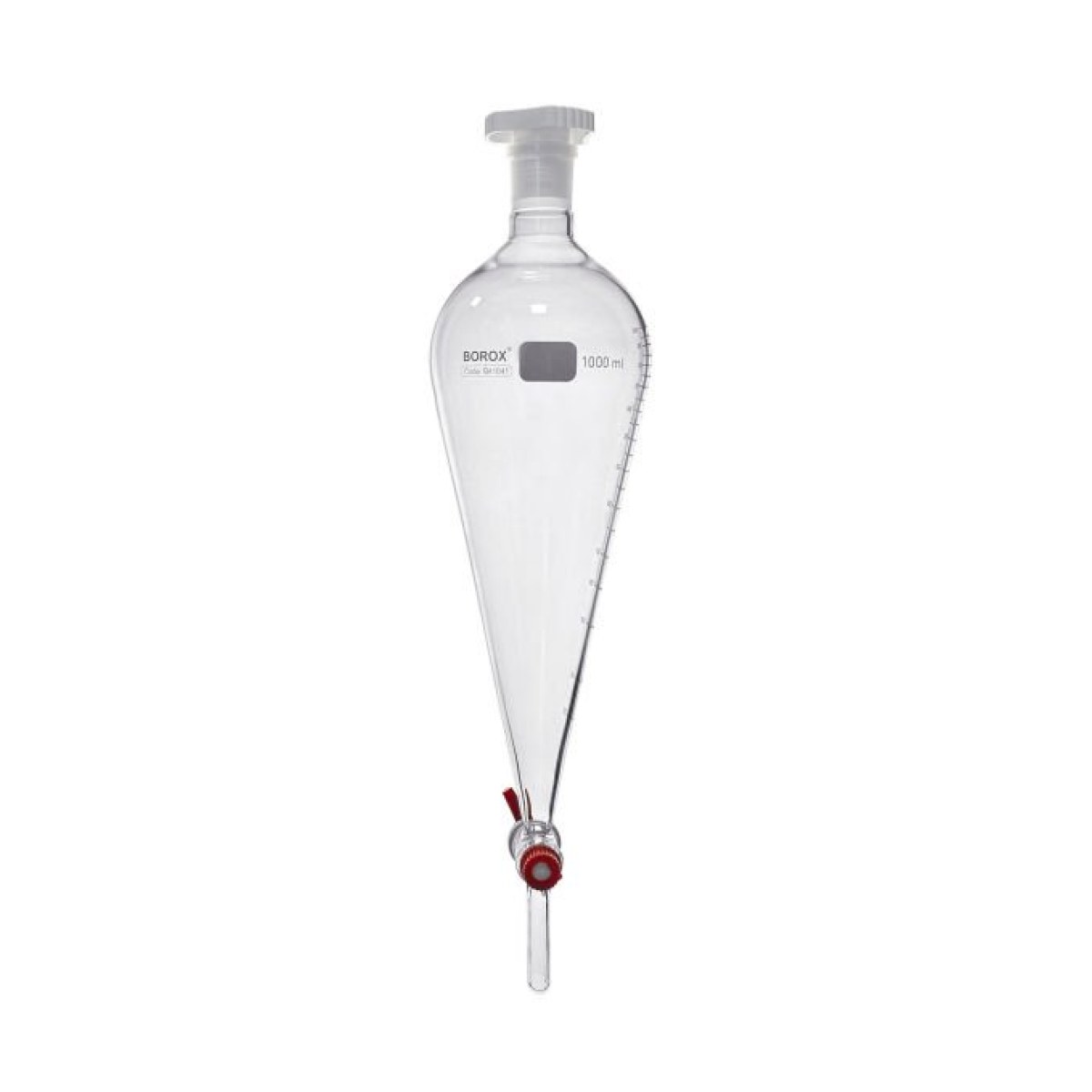 Borox Cam Ayırma Hunisi 1000 ml - Konik Tip - Teflon Musluklu Tıpalı - Hacim Ölçekli