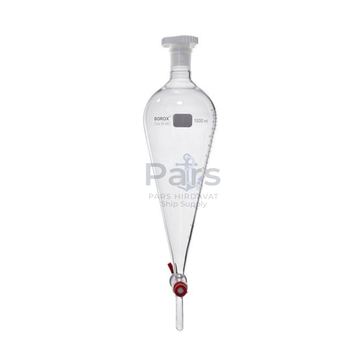 Borox Cam Ayırma Hunisi 1000 ml - Konik Tip - Teflon Musluklu Tıpalı - Hacim Ölçekli