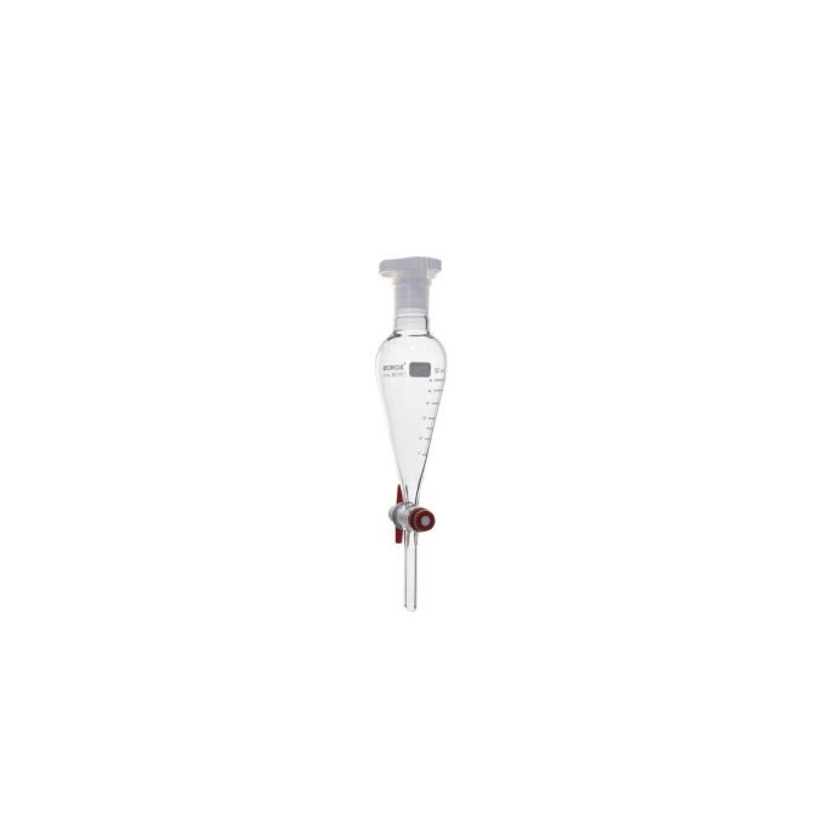 Borox Cam Ayırma Hunisi 50 ml - Konik Tip - Teflon Musluklu Tıpalı - Hacim Ölçekli