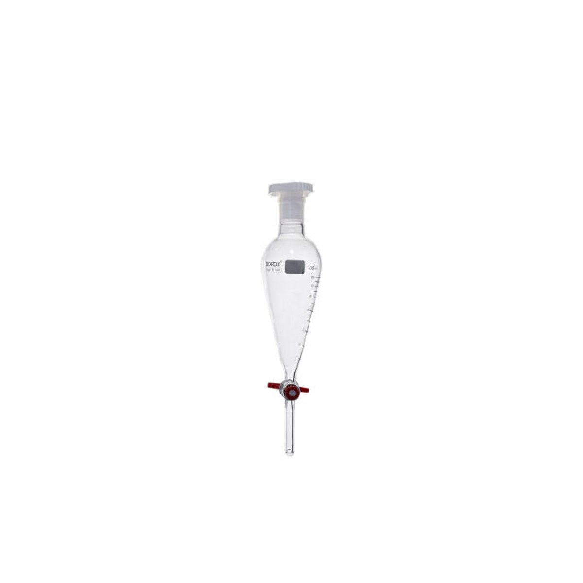 Borox Cam Ayırma Hunisi 100 ml - Konik Tip - Teflon Musluklu Tıpalı - Hacim Ölçekli