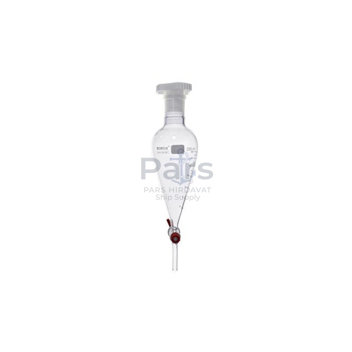 Borox Cam Ayırma Hunisi 250 ml - Konik Tip - Teflon Musluklu Tıpalı - Hacim Ölçekli