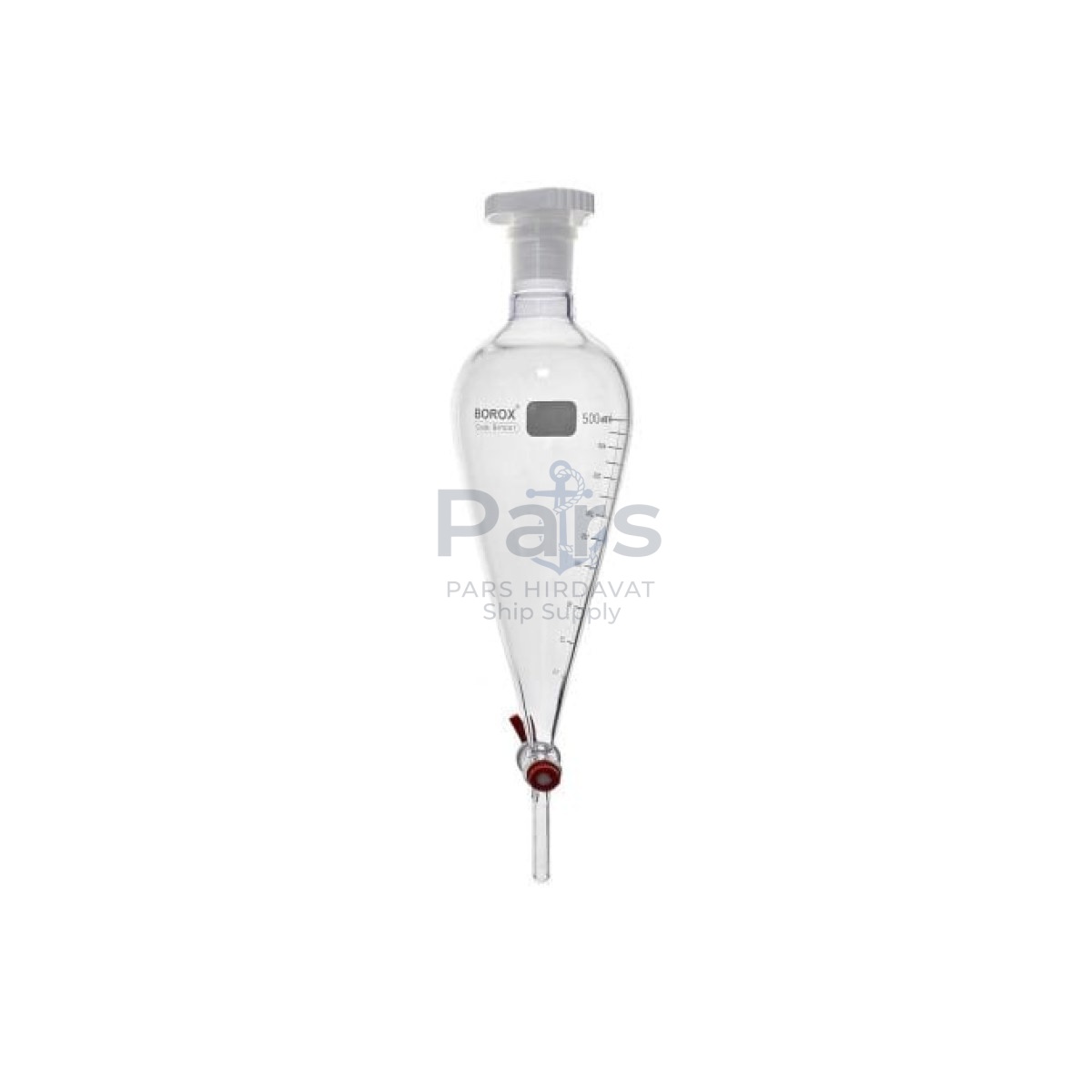 Borox Cam Ayırma Hunisi 500 ml - Konik Tip - Teflon Musluklu Tıpalı - Hacim Ölçekli
