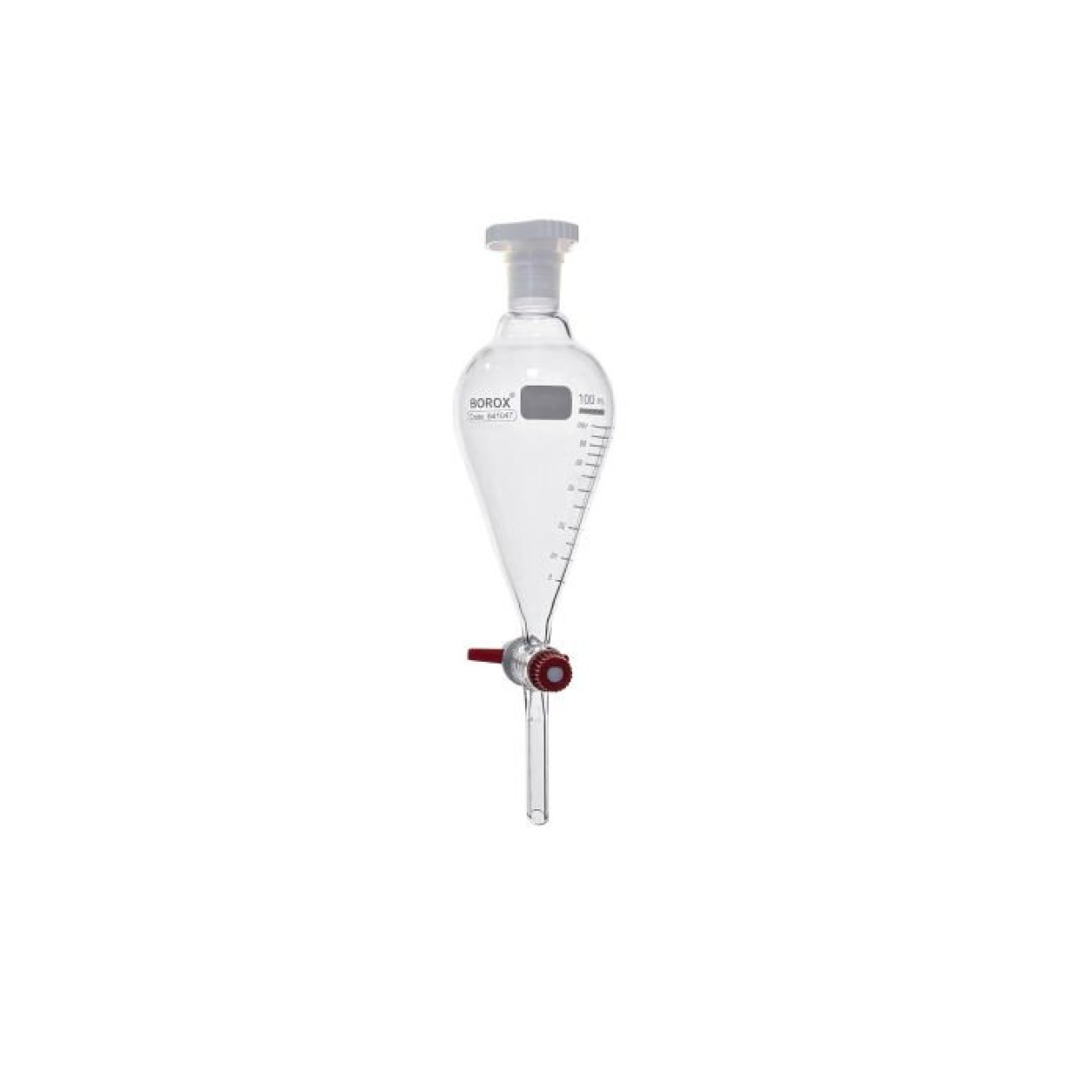 Borox Cam Ayırma Hunisi 100 ml - Armudi Tip - Teflon Musluklu Tıpalı - Hacim Ölçekli