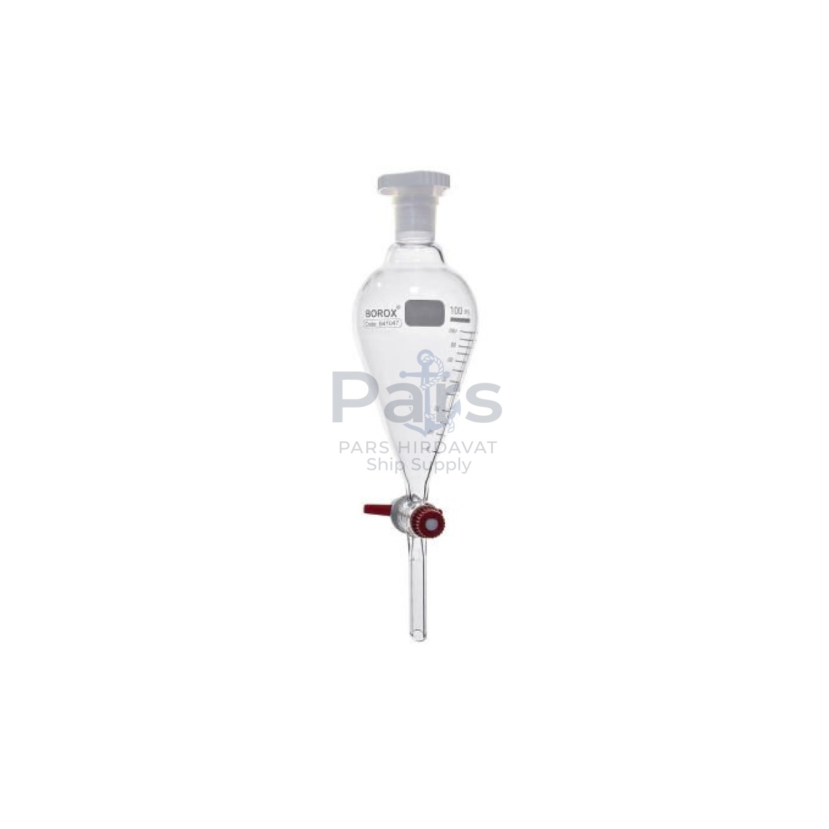 Borox Cam Ayırma Hunisi 100 ml - Armudi Tip - Teflon Musluklu Tıpalı - Hacim Ölçekli