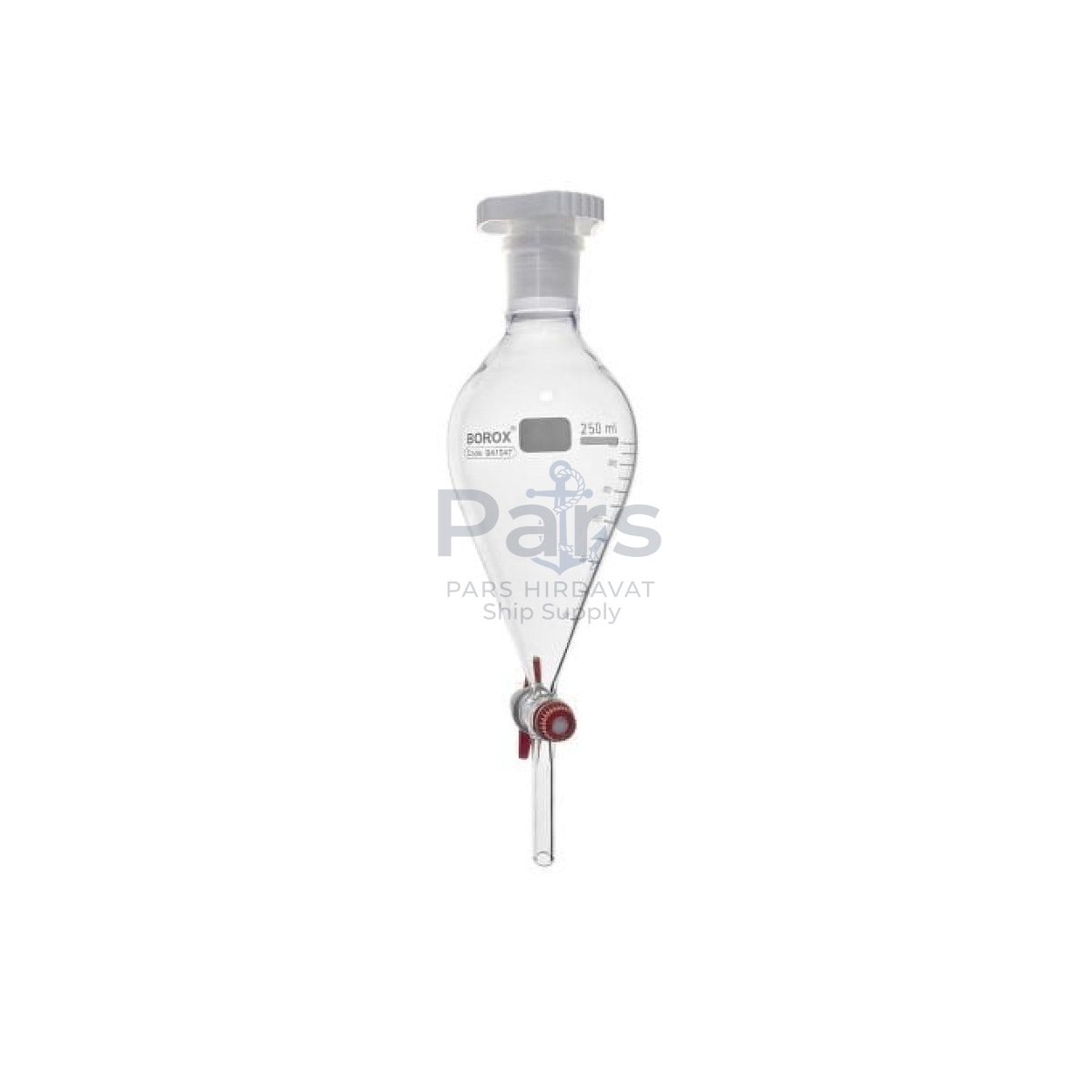 Borox Cam Ayırma Hunisi 250 ml - Armudi Tip - Teflon Musluklu Tıpalı - Hacim Ölçekli