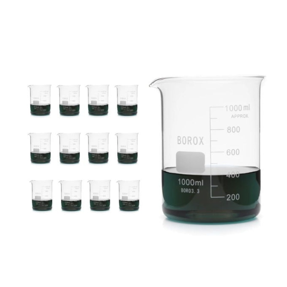 Borox Cam Beher 1000 ml - Kısa Form Beaker 12 pcs-Paket