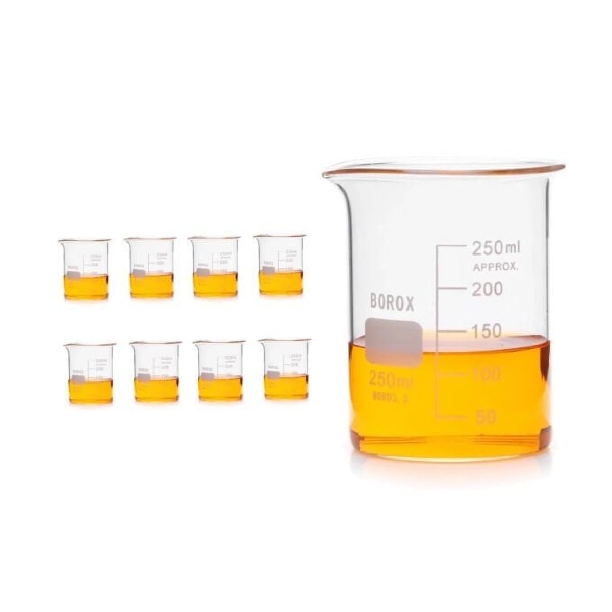 Borox Cam Beher 250 ml - Kısa Form Beaker 8 Adet-Paket