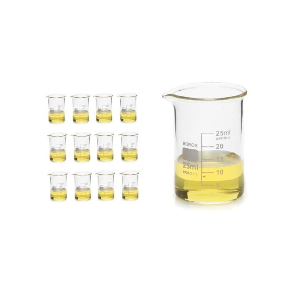Borox Cam Beher 25 ml - Kısa Form Beaker 12 pcs-Paket