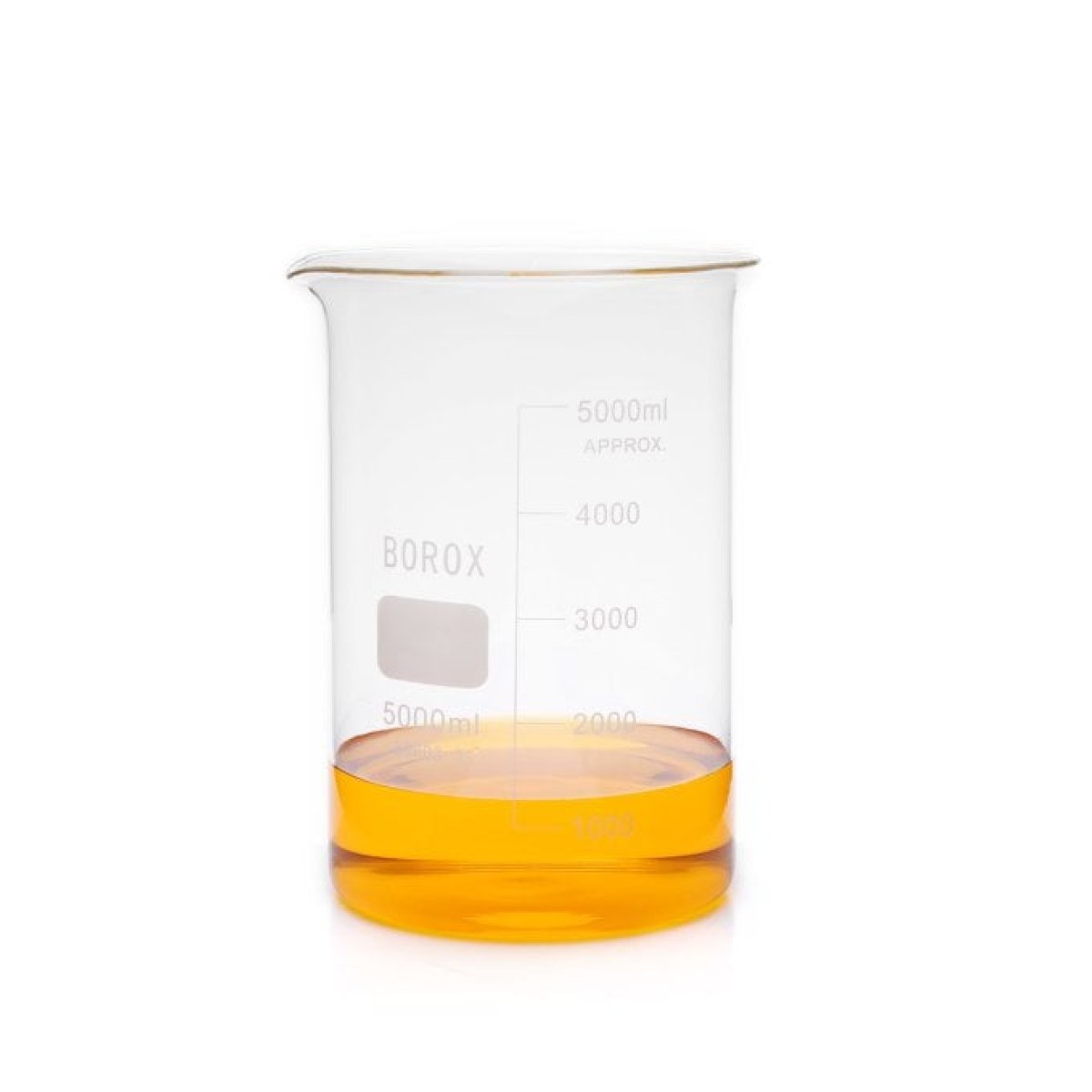 Borox Cam Beher 5000 ml - Kısa Form Isıya Dayanıklı Beaker