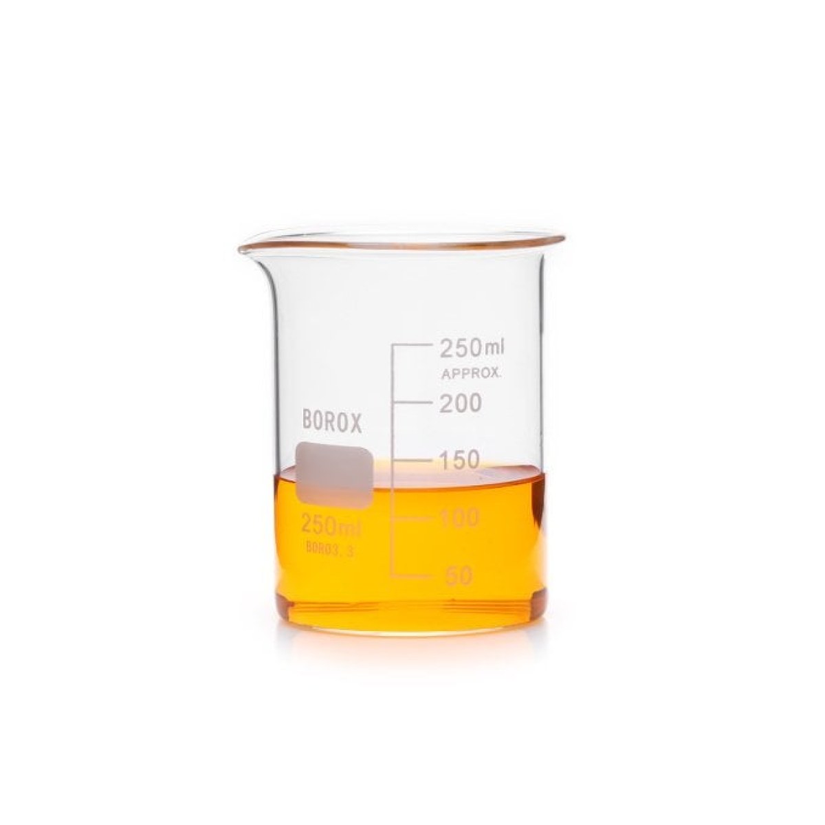 Borox Cam Beher 250 ml - Kısa Form Isıya Dayanıklı Beaker
