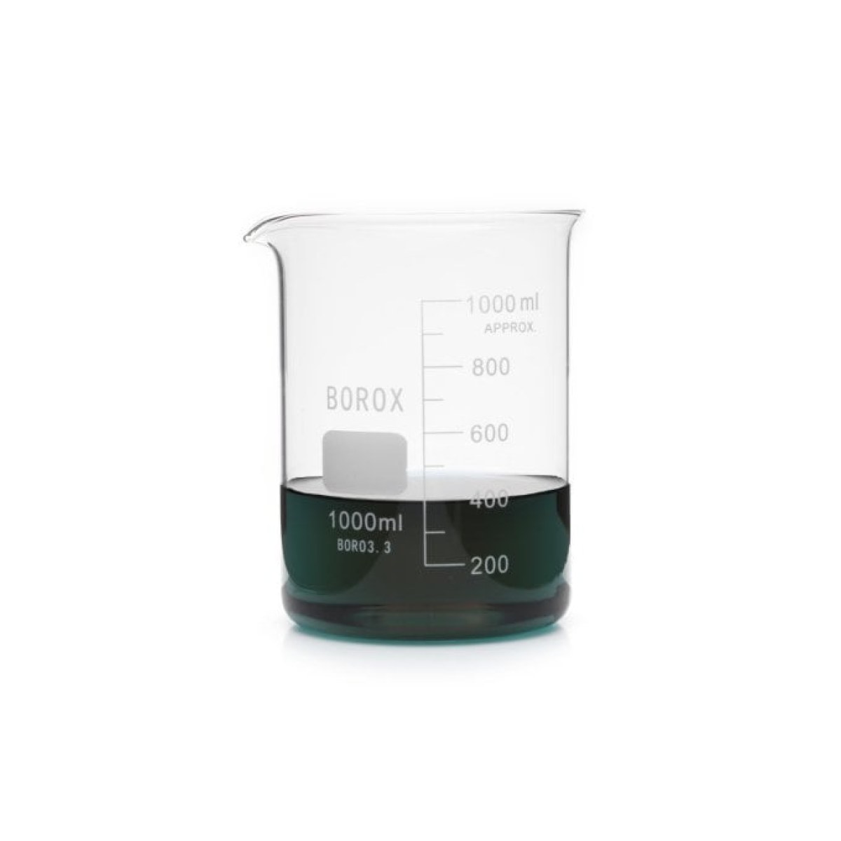 Borox Cam Beher 1000 ml - Kısa Form Isıya Dayanıklı Beaker