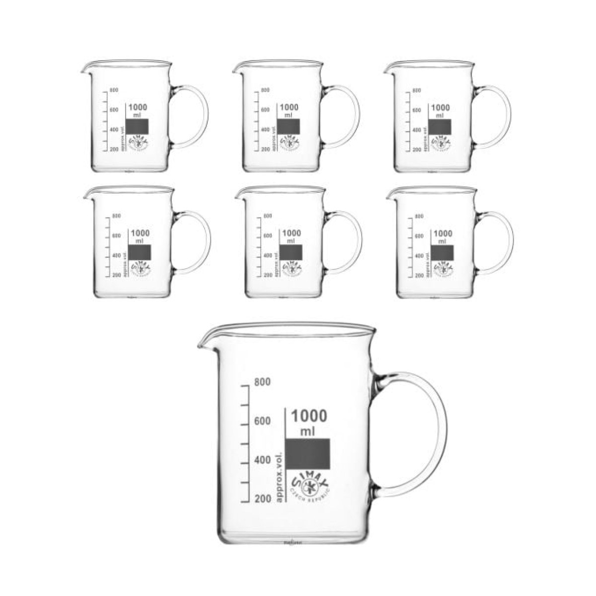 Simax Kulplu Cam Beher 1000 ml - Kısa Form Isıya Dayanıklı Beaker - 6 Adet Toptan
