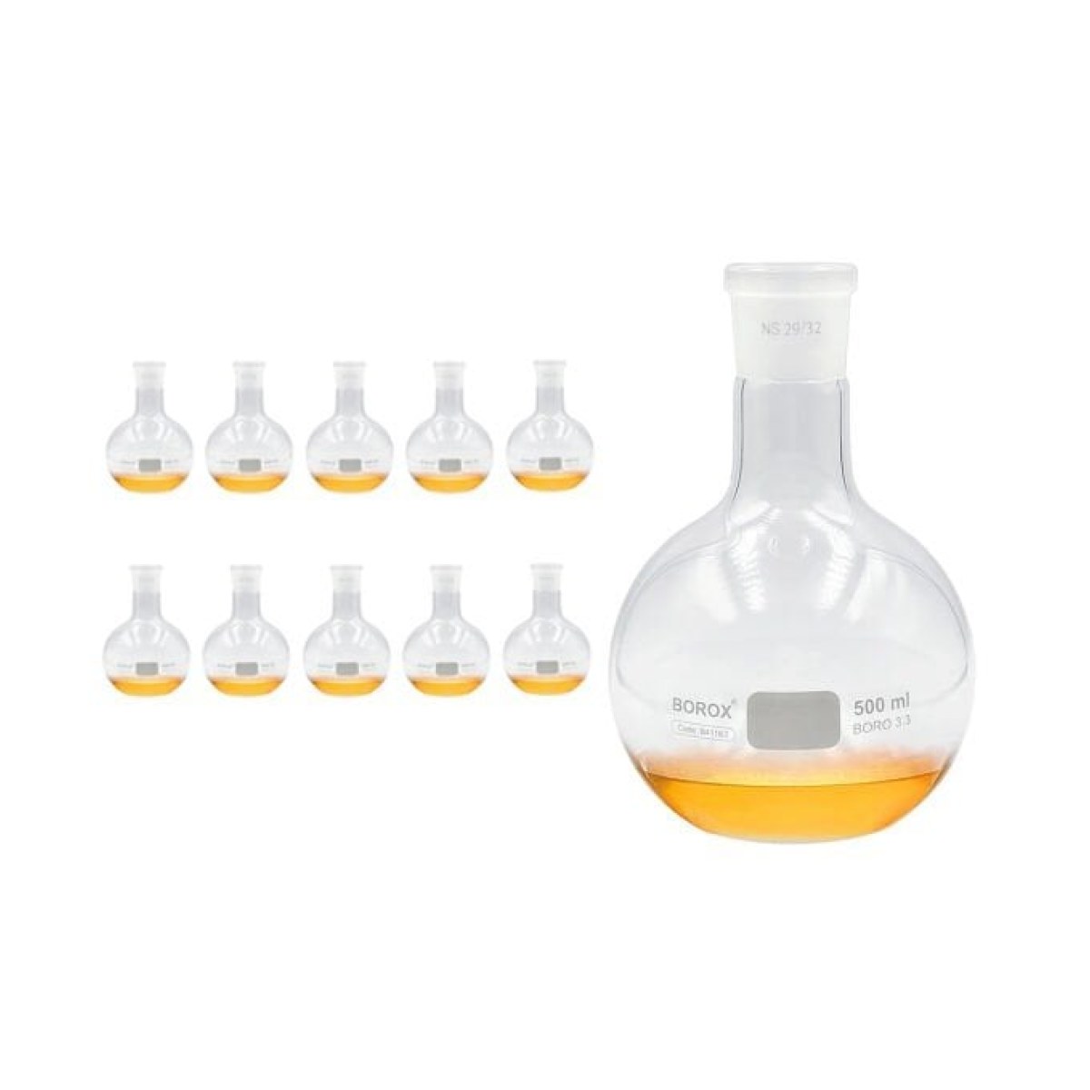 Borox Cam Balon 500 ml - Dibi Düz - Norm Şilifli 29/32 - Uzun Boyunlu - 10 pcs Toptan