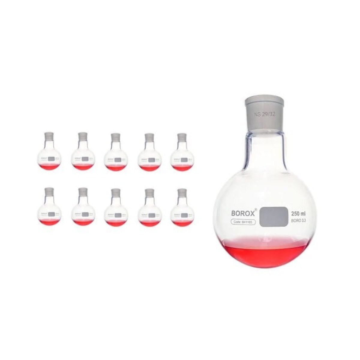Borox Cam Balon 250 ml - Dibi Yuvarlak - Norm Şilifli 29/32 - Kaynatma Balonu - 10 Adet Toptan